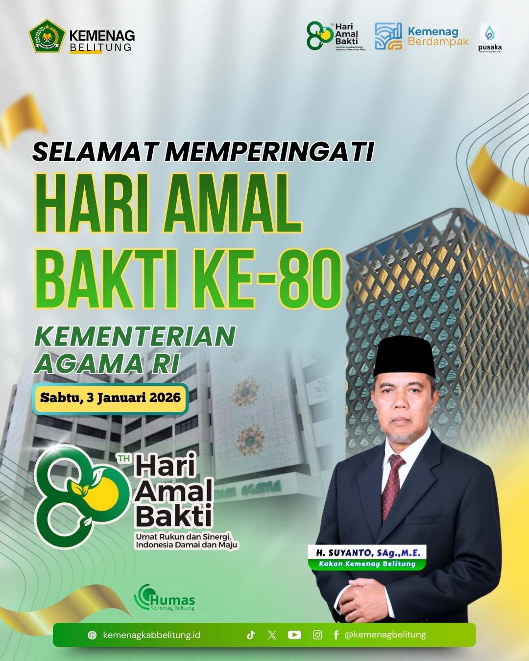 Selamat Hari Amal Bakti Kementerian Agama ke-80 Selamat Hari Amal Bakti Kementerian Agama ke-80