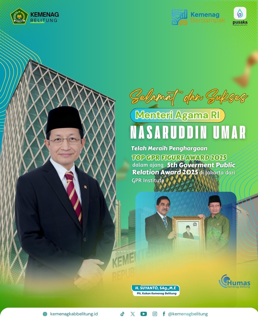 Penghargaan Top GPR Figure Award 2025 kepada Menag Nasaruddin Umar