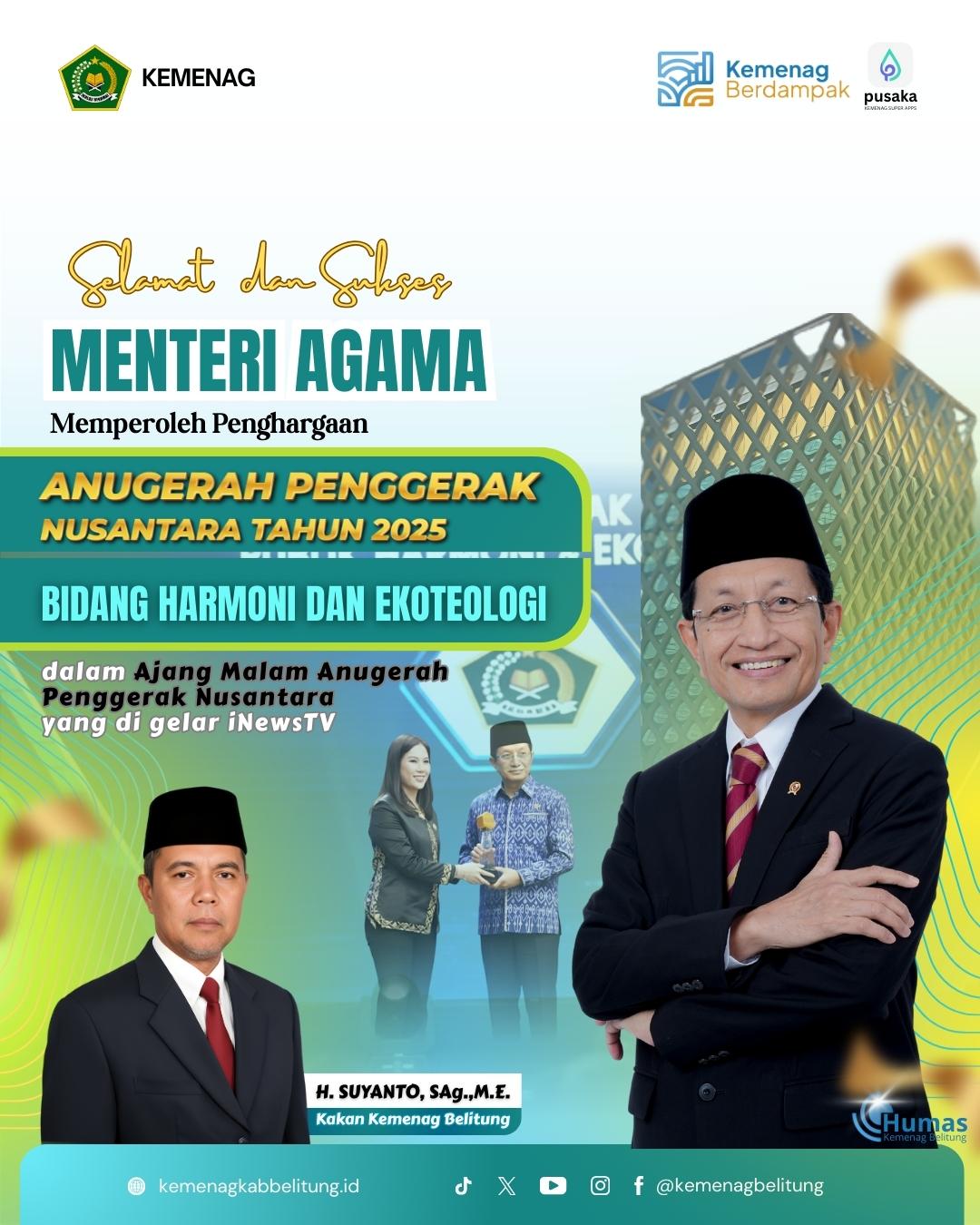Selamat dan Sukses Menteri Agama RI, Prof. Dr. K.H. Nasaruddin Umar, MA