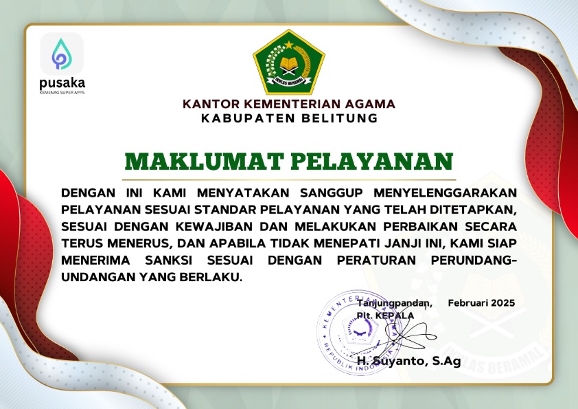 Maklumat Pelayanan Kemenag Belitung