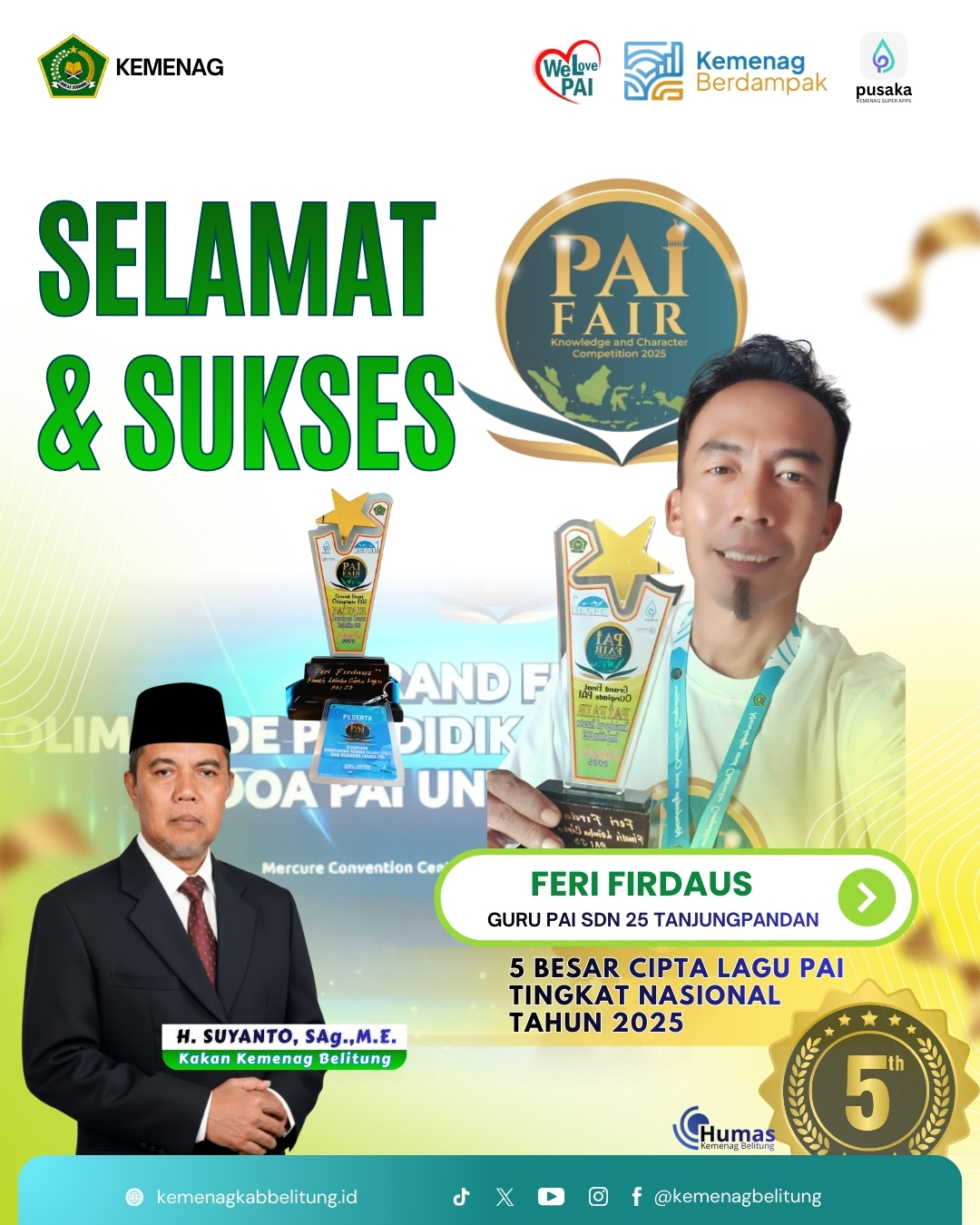 Selamat kepada Feri Firdaus, Guru PAI SDN 25 Tanjungpandan