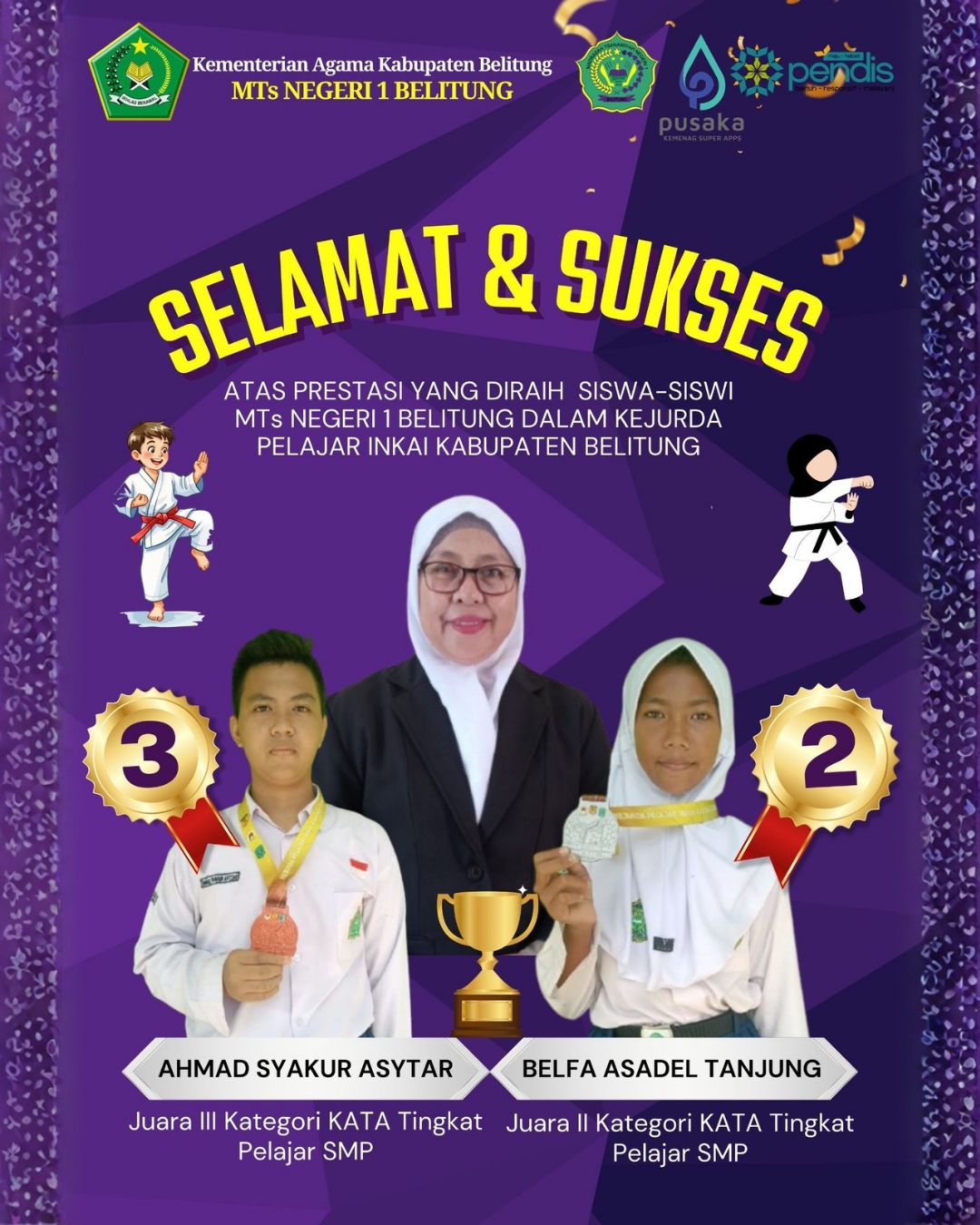 Dua Siswa MTsN 1 Belitung Raih Prestasi di Kejurda Pelajar INKAI Kabupaten Belitung 2025