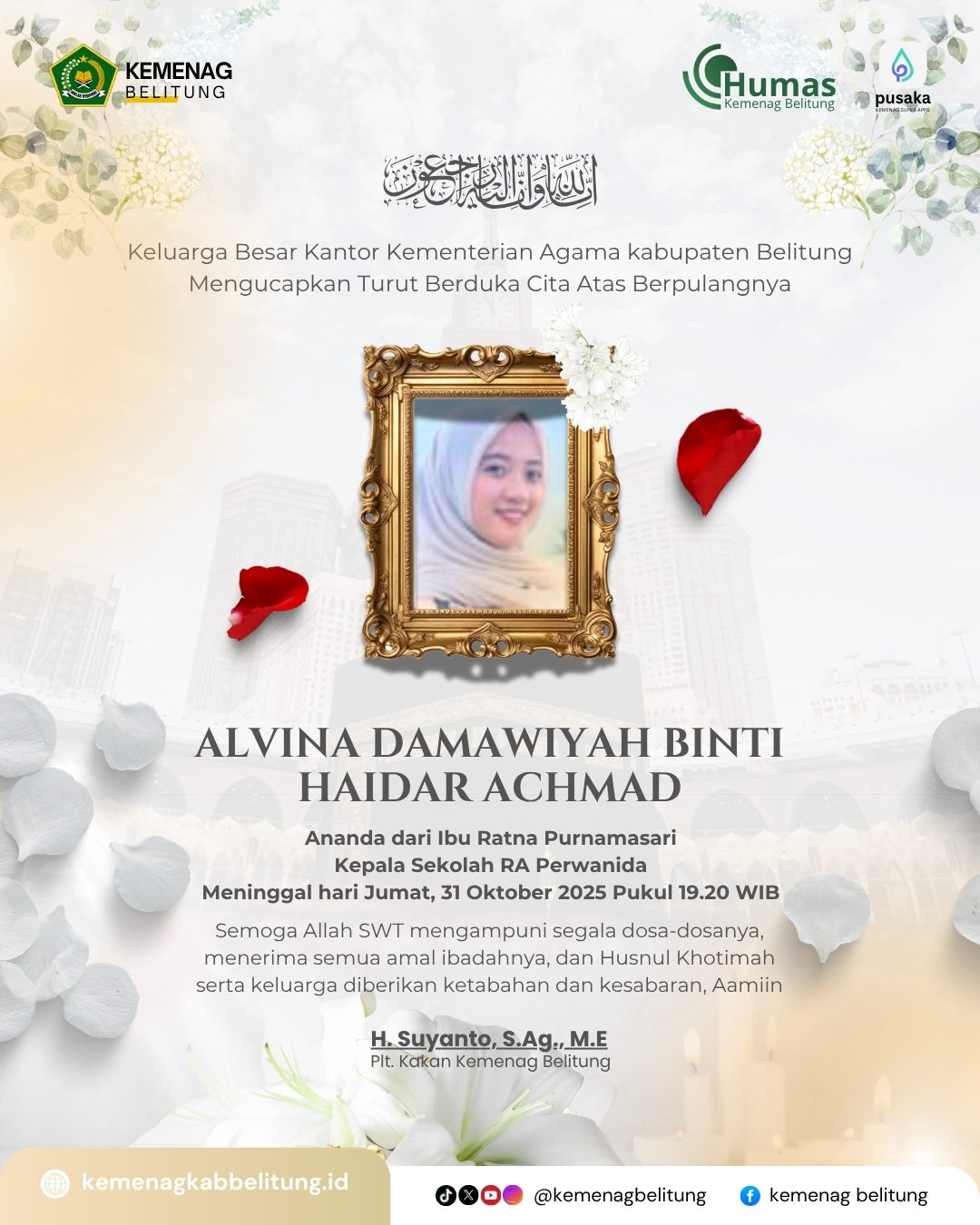 Duka Cita Ananda Alvina Damawiyah binti Haidar Achmad