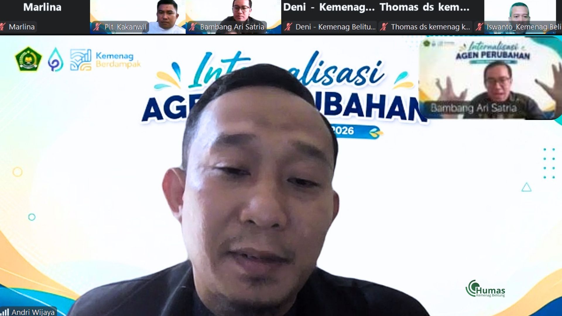 Kemenag Belitung Jadi Inspirasi dan Role Model Internalisasi Agen Perubahan zoom Kanwil Kemenag Babel
