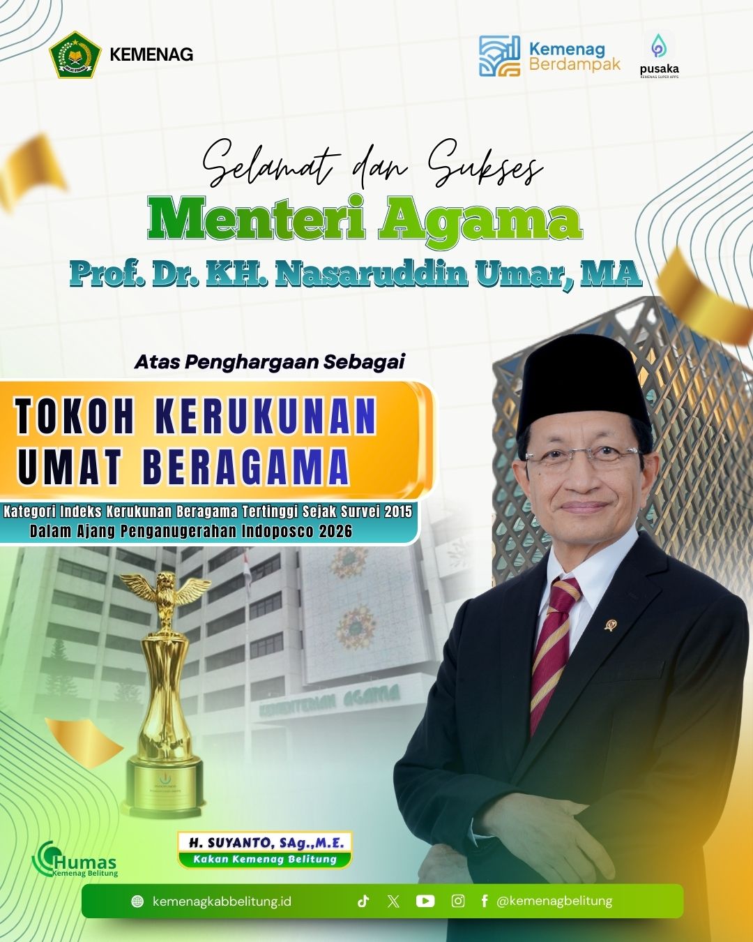 Menteri Agama meraih penghargaan Toko Kerukunan Umat Beragama