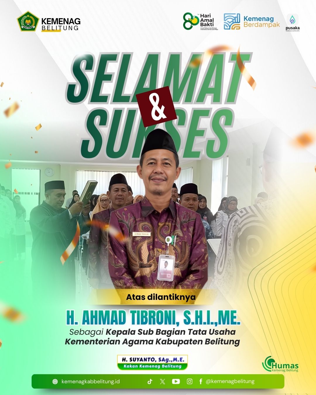 Pelantikan Kepala Subbagian Tata Usaha Kantor Kementerian Agama Kabupaten Belitung.