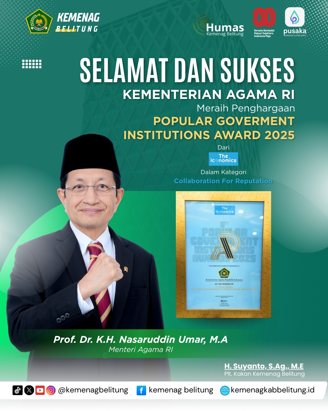 Selamat & Sukses! Kementerian Agama RI meraih Popular Government Institutions Award 2025